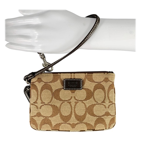 Coach Brown and Tan Signature Wristlet - Picture 1 of 4